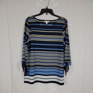 Charter Club Women's Knit Striped Bow Sleeve Sweater Shirt Blue. Sz Large. NWT